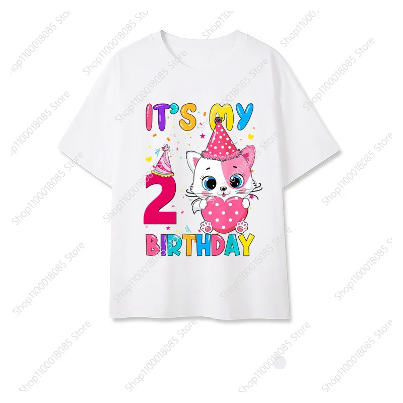 Mädchen Herz Katze es ist mein Geburtstag 1-9 Nummer T-Shirt Tier T-Shirt Jungen und Mädchen Party T-Shirt Kleidung Topt-Shirt