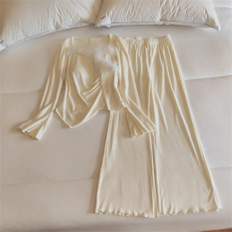 ملابس نوم شتوية دافئة جديدة وسادة صدر بدلة بناطيل جزيرة مخملية سميكة بيجامة نسائية بأكمام طويلة ملابس نوم ملابس منزلية للسيدات