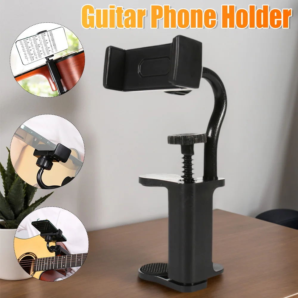 Guitar Phone Holder Hands-Free Adjustable Phone Support Thick Guitar Cellphone Mount for Recording Video-Calling Streaming