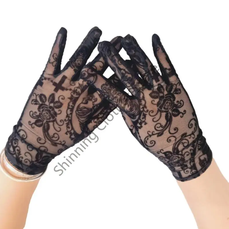 M68A بسط هيكل عظمي من الدانتيل الصلبان قفازات خفيفة الوزن القوطية Handwear ملحق الطرف
