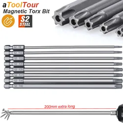 Magnetic Torx Bit Extra Long 200mm Screwdriver Set Security Tamper Proof Star For Electric Power Drill Screw Driver Hex Shank