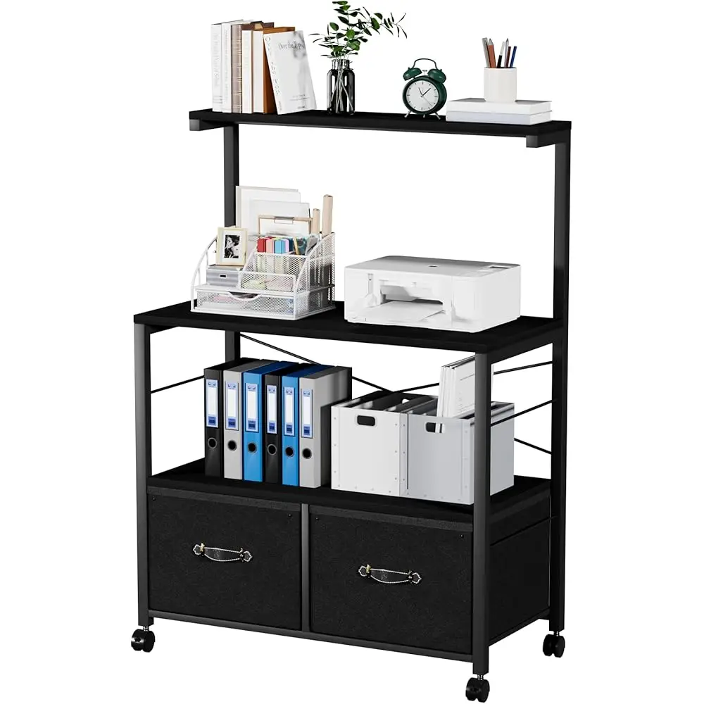 

Lateral File Cabinet On Brakeable Wheels, Large Printer Stand With 3 Open Storage Shelf And 2 Drawer, Large Acity, I For Home