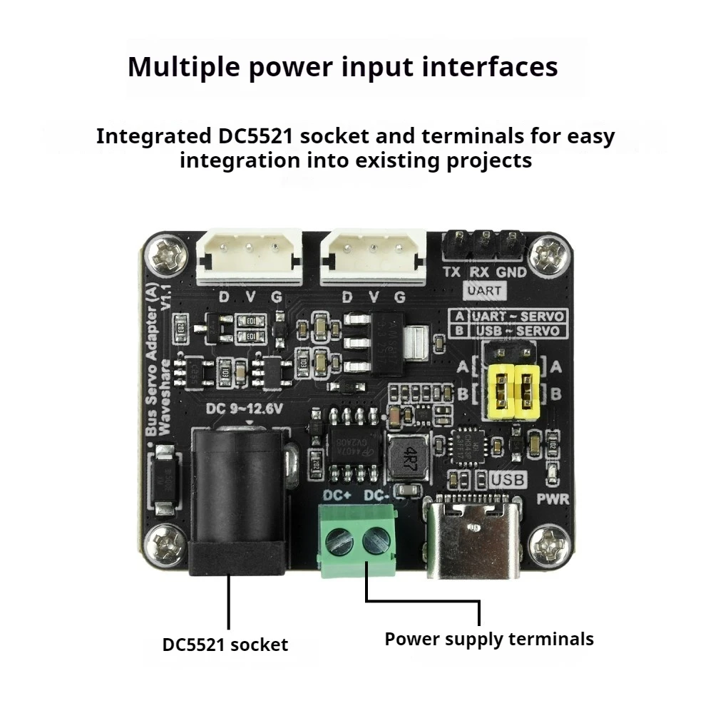 1PC DC9-12.6V Serial Bus Servo Driver Board with Integrated Power Supply and Control Circuitry UART Interface ST/SC for RPI