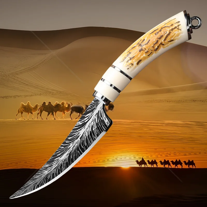 Cuchillo de fruta con textura de Damasco, caja de regalo de alta gama con forjado curvo afilado, pequeño cuchillo portátil para quitar huesos de fruta para chuletas de cordero