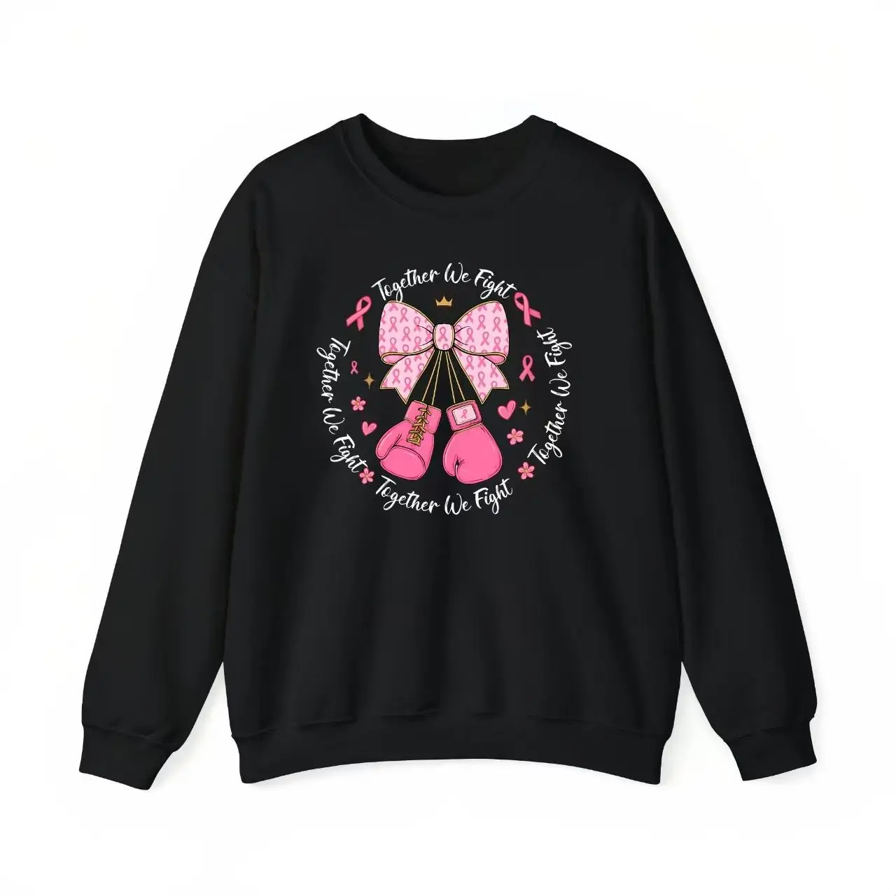 

"Breast Cancer Awareness Sweatshirt Women Motivational Pink Ribbon Boxing Gloves Graphic Tee Together We Fight Charity Gift"