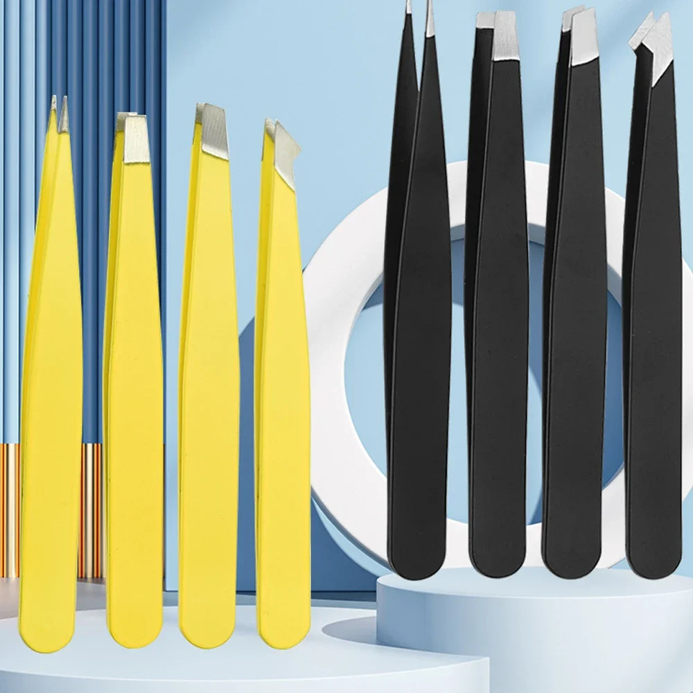 Eyebrow Tweezers 4Pcs Professional Hair Removal Trimming Stainless Steel Slanted Eye Brow Clips Makeup Eyelash Extension Tools