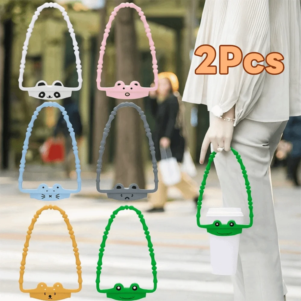 

2pcs Cartoon Water Bottle Carrying Strap Animal Pattern Non-slip Water Bottle Sling Universal Silicone Water Bottle Carrier