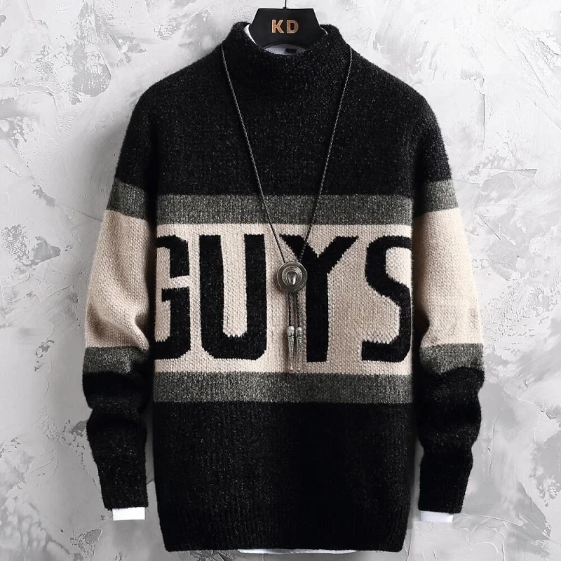 

Winter Thick New Warm Turtleneck Men Sweater Patchwork Pullover Men Top Quality Men's Christmas Sweaters Harajuku Sweatshirts