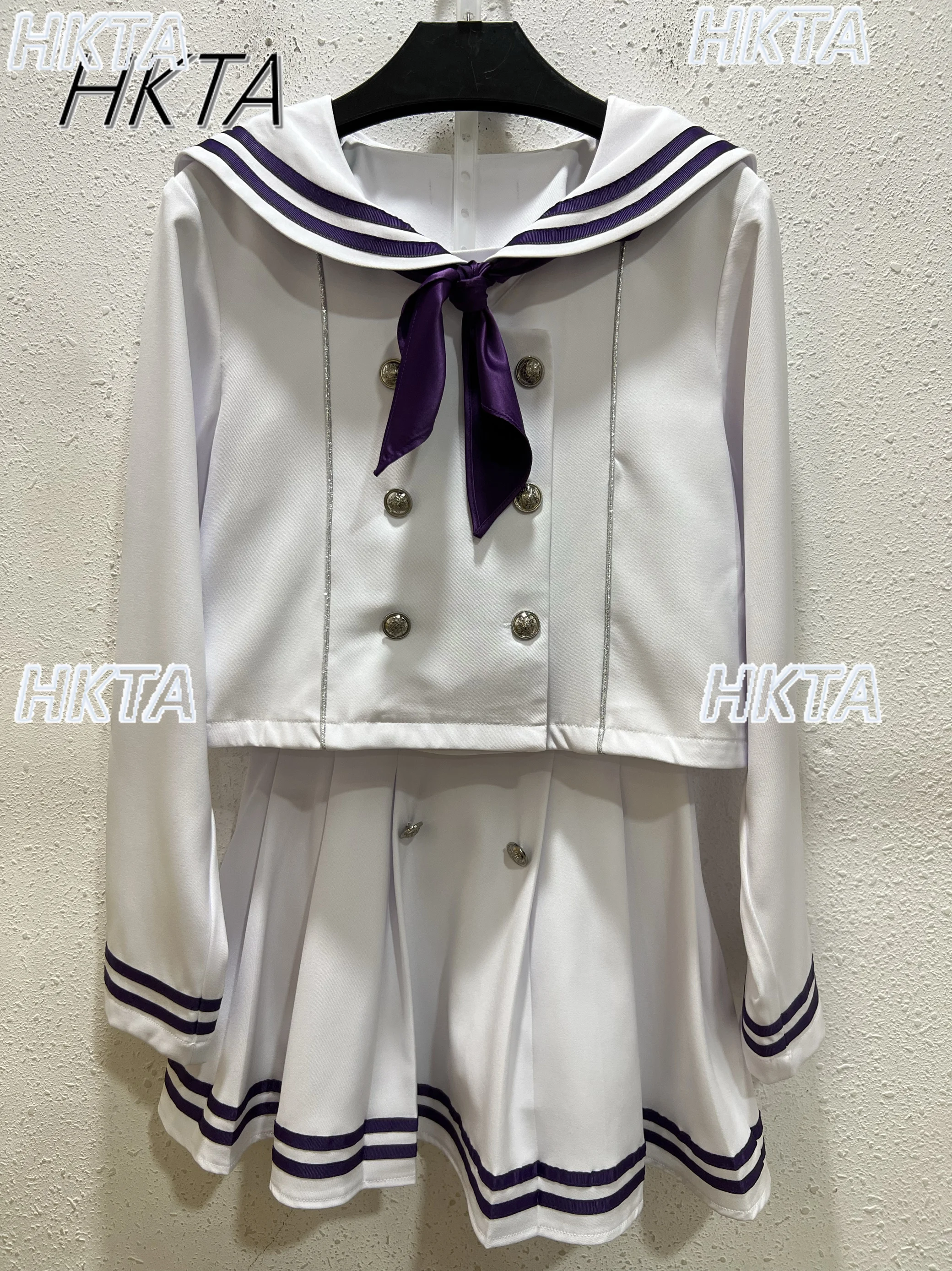 Japońska granatowa koszula z kołnierzykiem mundurek marynarski krótka spódniczka subkultura dwurzędowa kokarda koszula z długim rękawem krótka spódniczka 2-częściowy zestaw