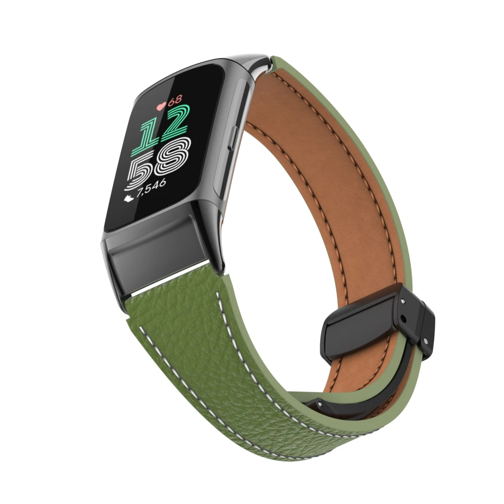 for Fitbit-charge 5/6 strap, small waist leather strap, magnetic buckle metal for charge 56 replacement strap