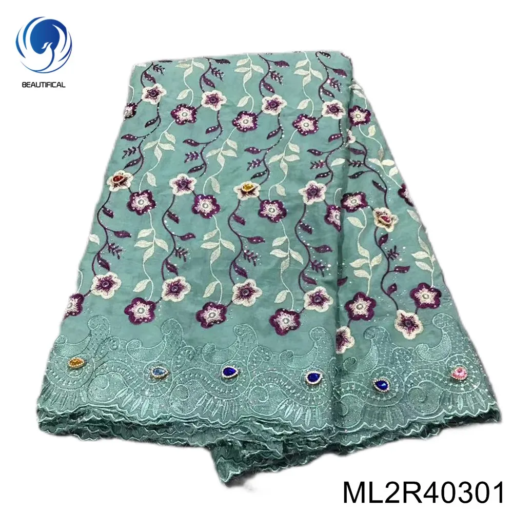 

New in Stock，Cotton Plant Flower Embroidery Cloth， Nigerian Swiss Voile Lace Fabric ， Hot Drill Adorn Dinner Gowns，ML2R403