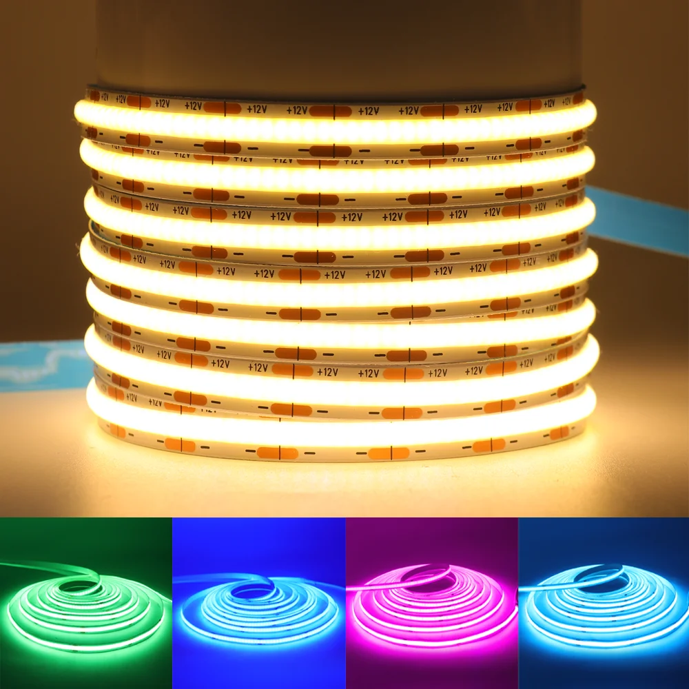 DC12V COB LED Strip 320Leds/M High Density RA90 Flexible Ribbon Fita Tira Led Light White Red Green Blue Pink Yellow FOB Tape