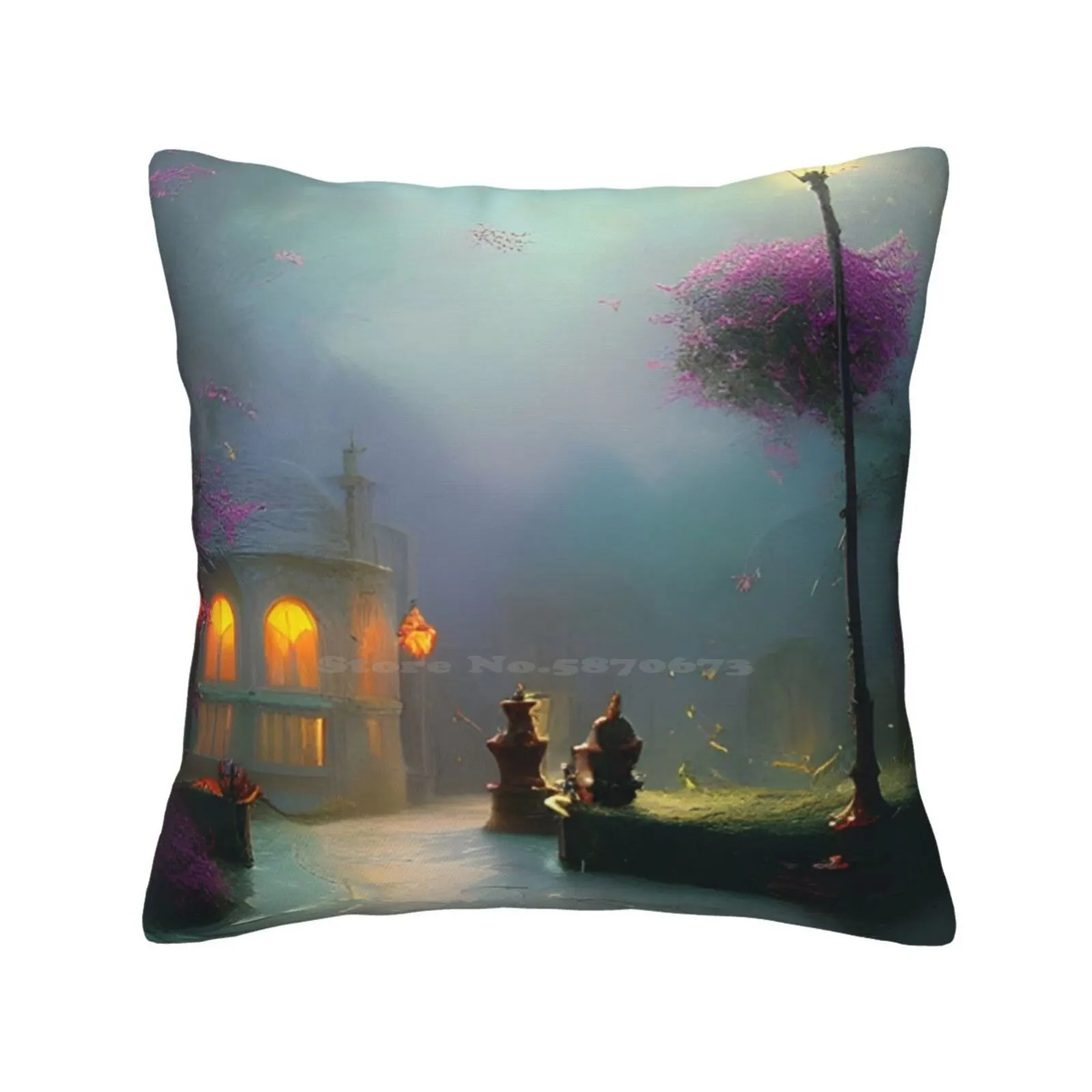 The Enchanted Solarium Home Sofa Car Waist Throw Pillowcase Dreamscape Landscape Moonlight Beautiful Home Fantasy Art Ai