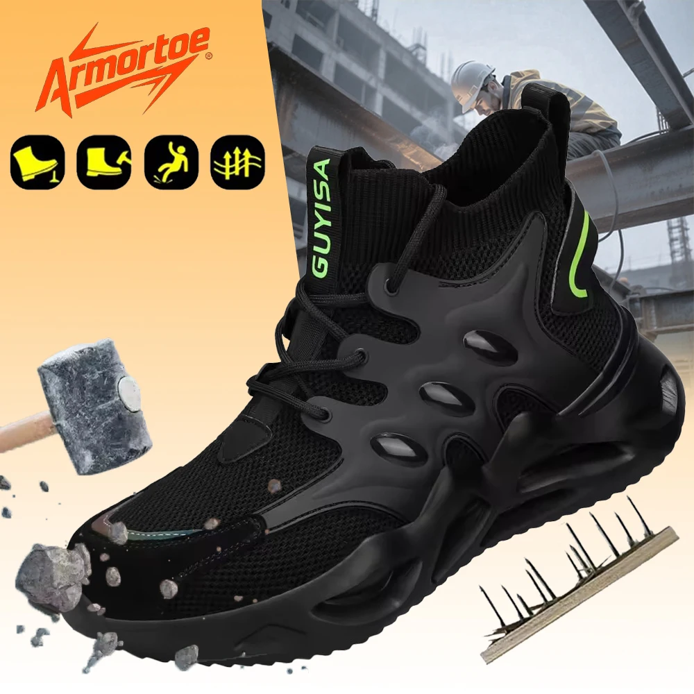 

ArmorToe Shock-absorbing High-top Safety Shoes Steel Toe Anti-smash Anti-stabbing Breathable Work Shoes Non-slip #Armor2633