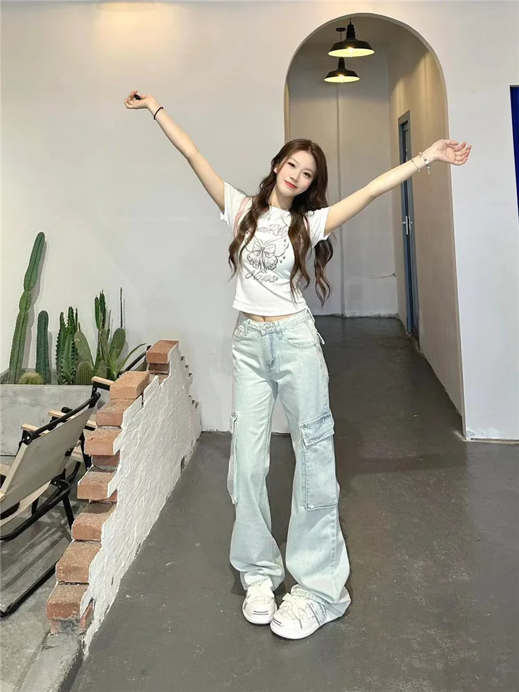 

Американские джинсы-карго с низкой посадкой для женщин: летние, свободные, стройнящие, удлиненные, с широкими штанинами