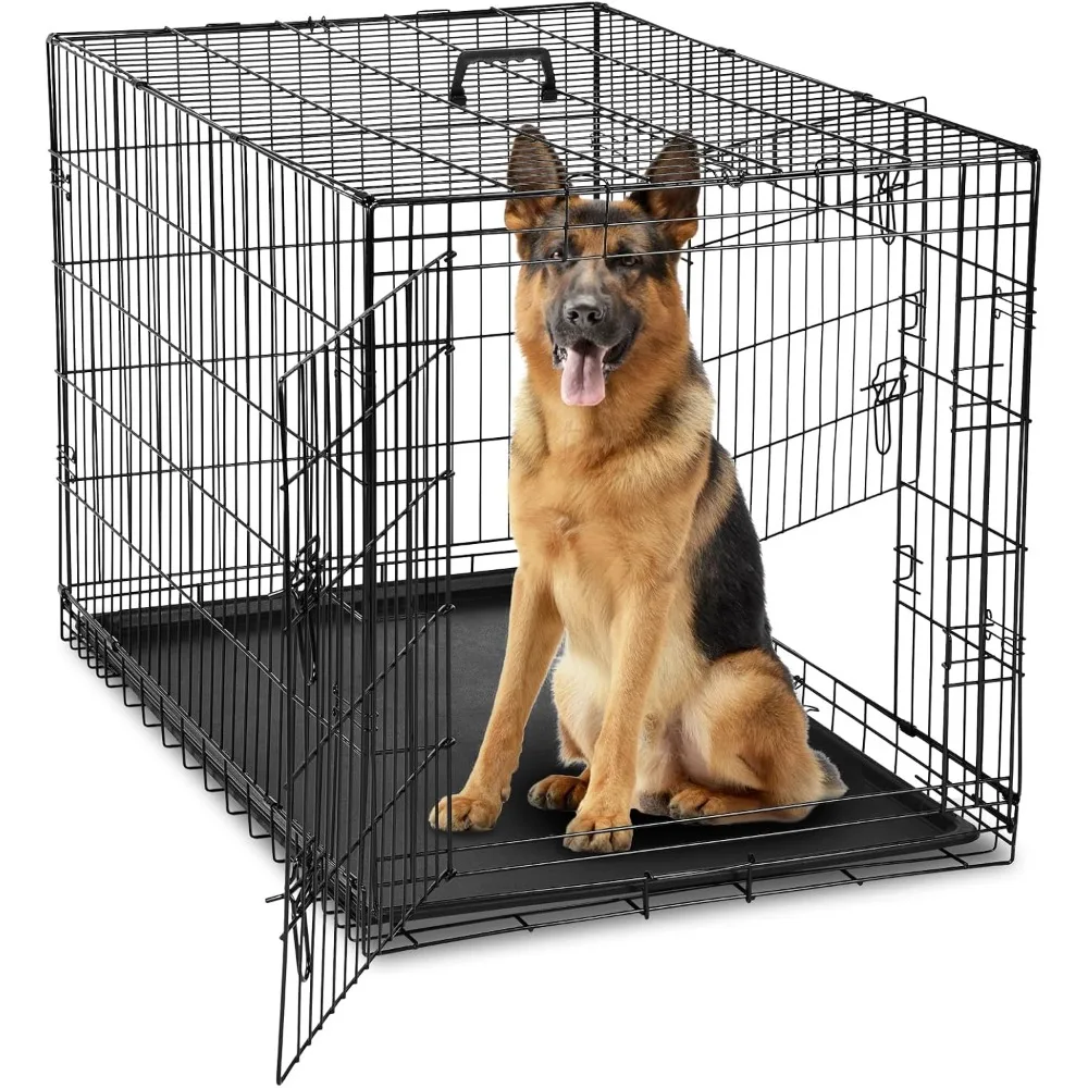 

Dog Crate, 42 Inch Large Double Door Dog Cage with Divider Panel and Plastic Leak-Proof Pan Tray, Folding Metal Wire Pet Kennel