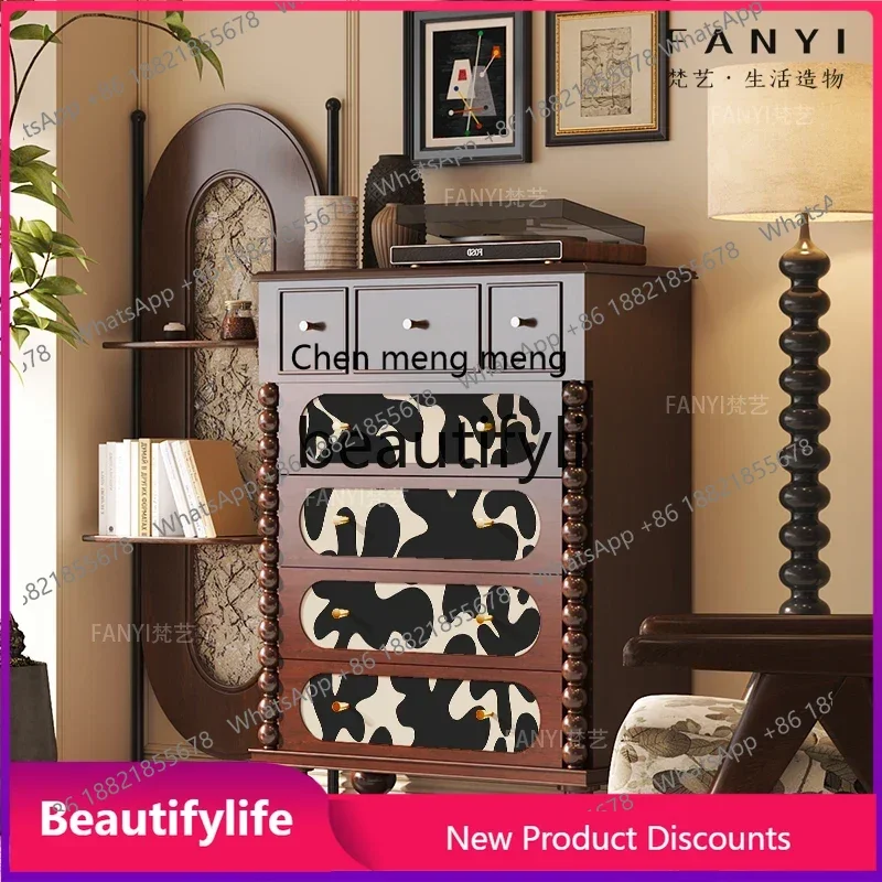 

CC French Minimalist Solid Wood Five-Drawer Cabinet Entryway Bedside Storage Cabinet Living Room Sofa Side Cabinet