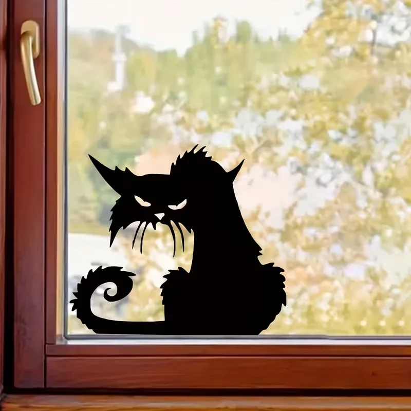 1 Stück künstlerischer Vinyl-Aufkleber für Fenster, mit einer stilvollen schwarzen Katzensilhouette. Dieser selbstklebende Wandaufkleber I