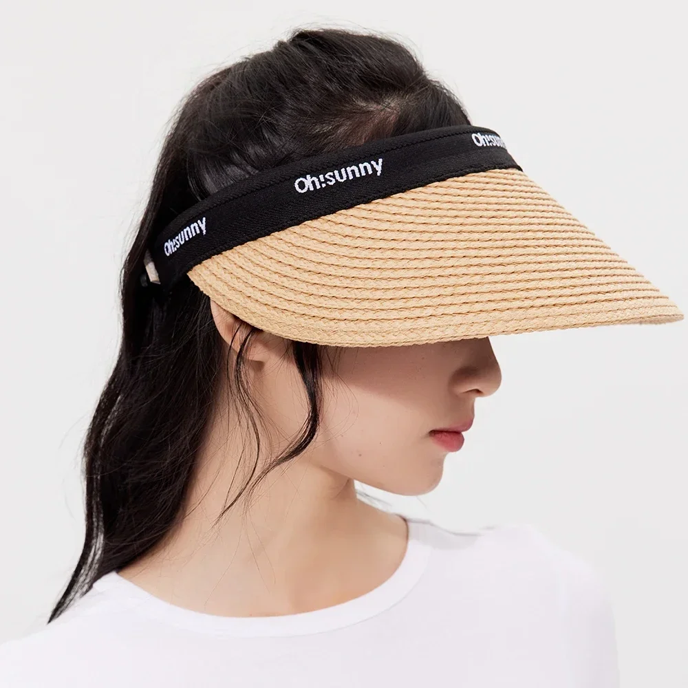 OhSunny New Women Empty Top Sunhat UV Protection Bucket Hat Unisex Anti-UV UPF50+ Adjustable Sun Visor for Summer Outdoors Beach