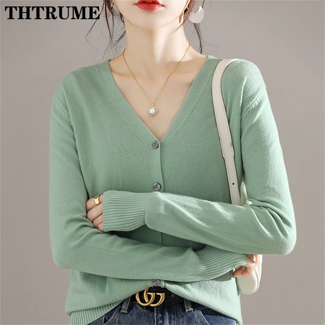 Elegant Women Autumn Winter Sweater Fashion Single Breasted Office Lady V-Neck Korean Knit Jumper Casual Warm Chic New Cardigan