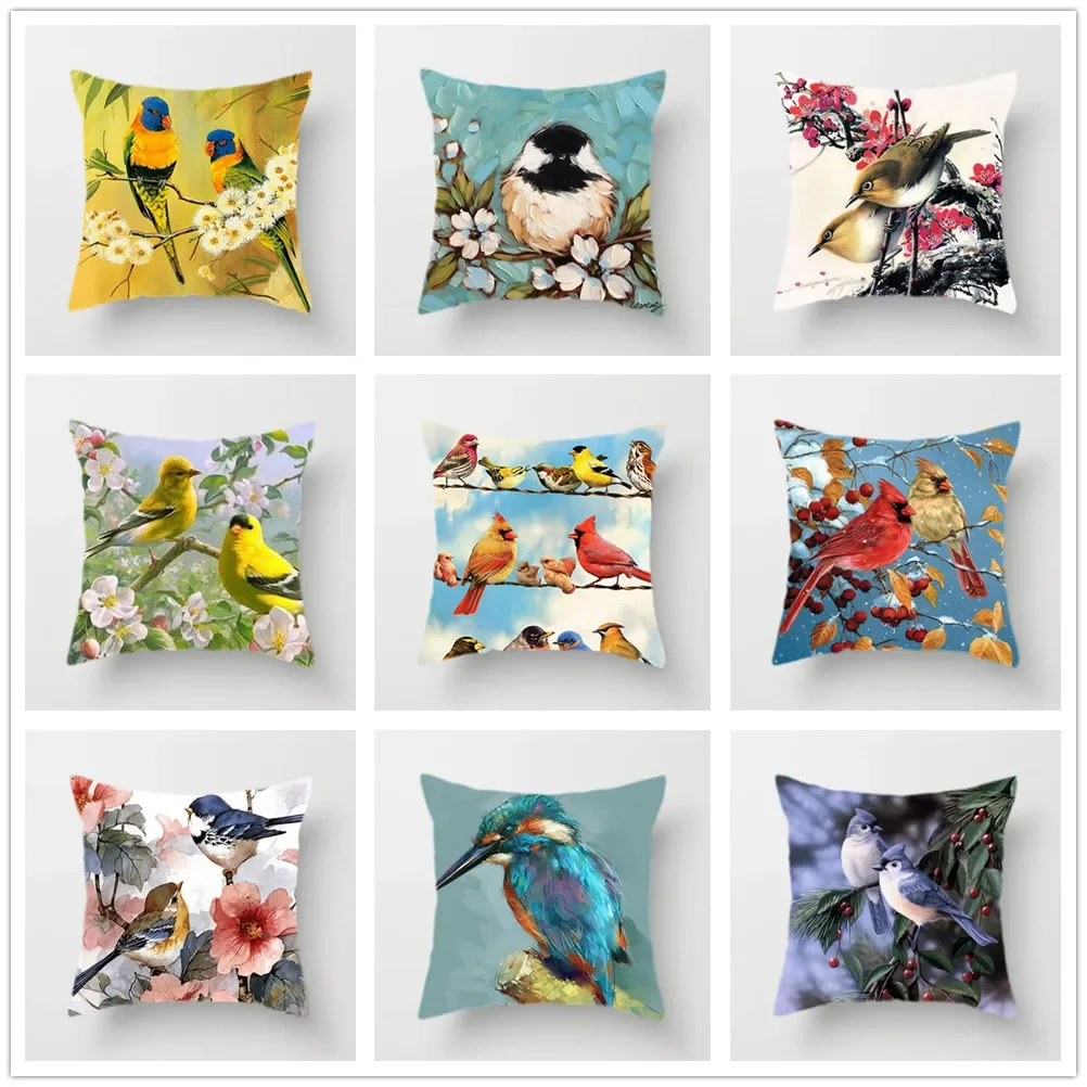 Lovely Bird Cushion Cover Flower Pattern Pillow Covers Decorative for Sofa Bed Living Room Decor Linen Accessories