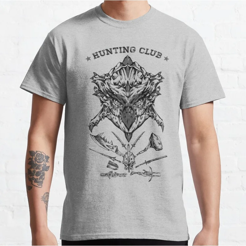 

Hunting Club 0220 Monster hunter world gift t shirt for men Cartoon Video game MHW Graphic Tee Y2K Clothes All size tops S-6XL