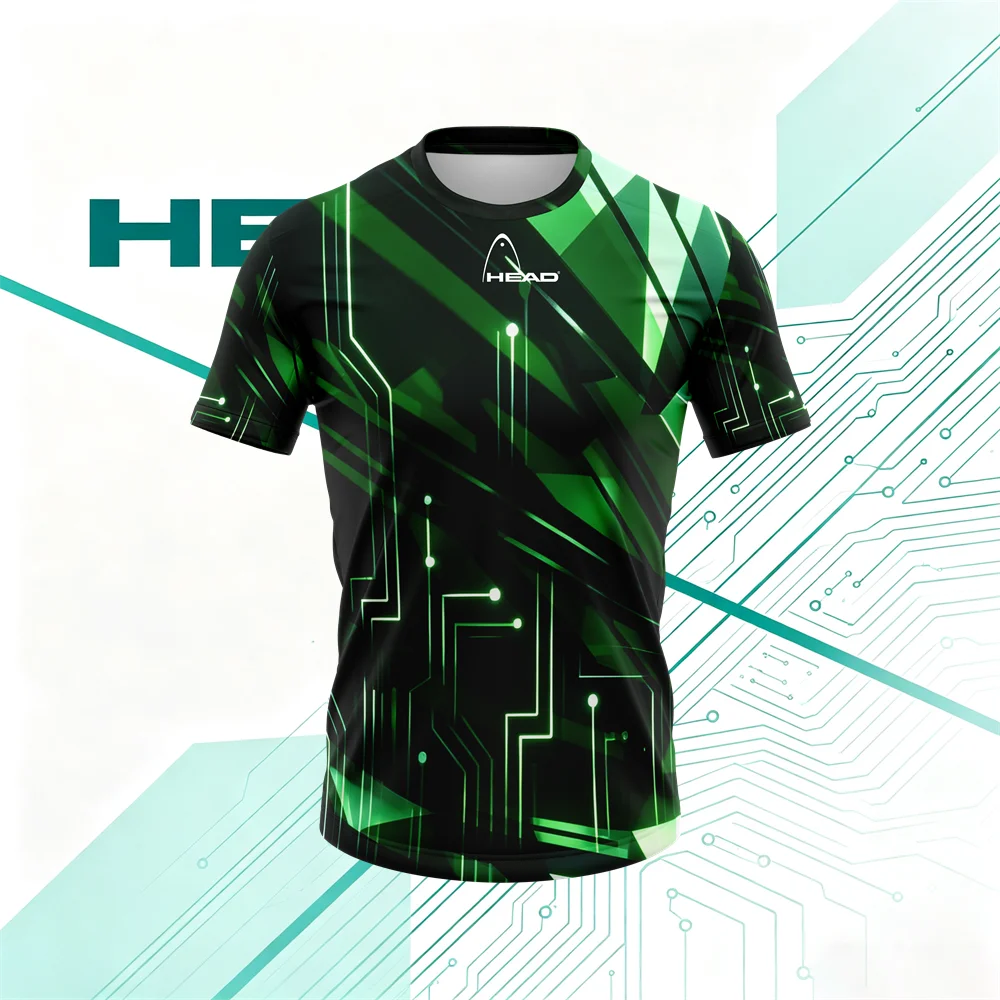 HEAD Men’s T‑Shirt Short Sleeve Crew Neck Top Circuit Board Full Print Tech Style Sport Tee Tennis Training Gym Outdoor Activity