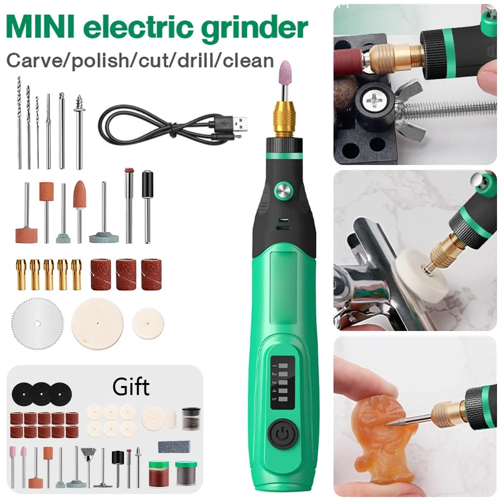 

Mini Electric Drill Grinder Kit Portable Rechargeable Stepless Speed Adjustment Hand Jade Wood Engraver Polisher DIY Tool