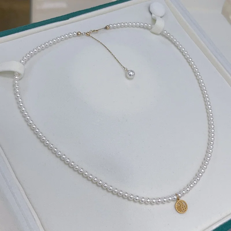 

SGARIT 18k Gold Pearl Necklace Vintage Beaded Choker Pure AU750 Whiter Round Pearl Pendant Chain Jewelry Party Gift SN15