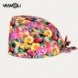 Gorros quirúrgicos con estampado de flores rosas para mujer, ropa de trabajo para dentista, veterinario, gorro médico para sala de operaciones