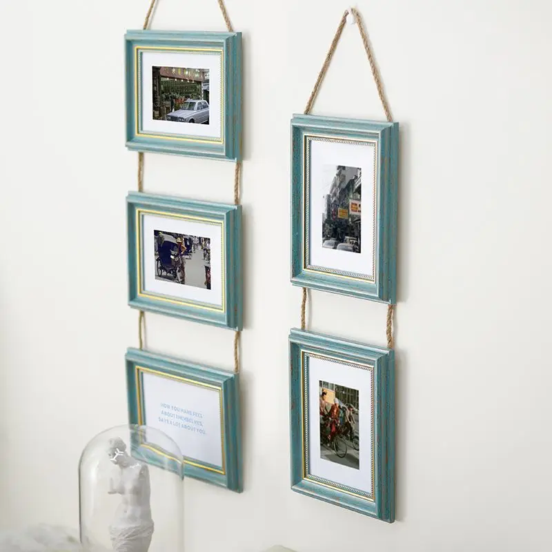American style two-frame photo frame triple frame 8inch picture frame wall-mounted hemp rope one-piece photo album photo wall