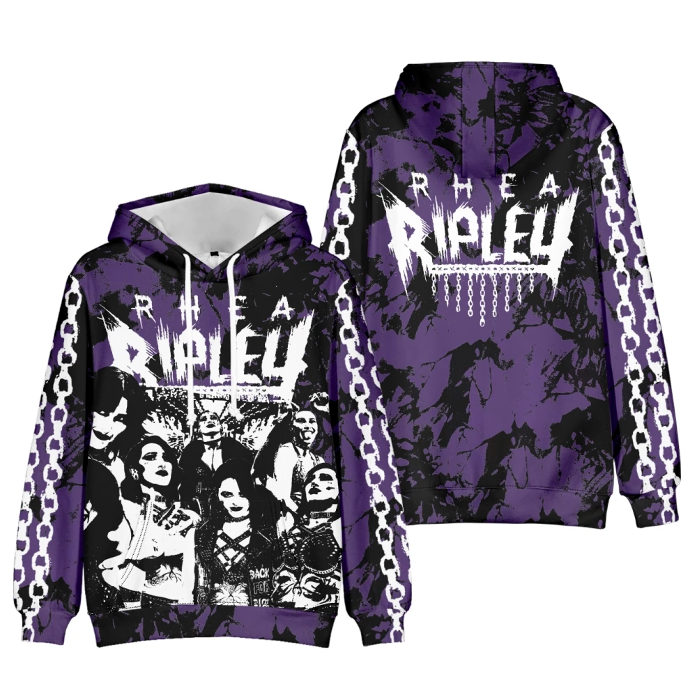 بلوفرات Rhea Ripley Merch بغطاء للرأس للنساء والرجال موضة غير رسمية على طراز الهيب هوب بلوزات جديدة بأكمام طويلة