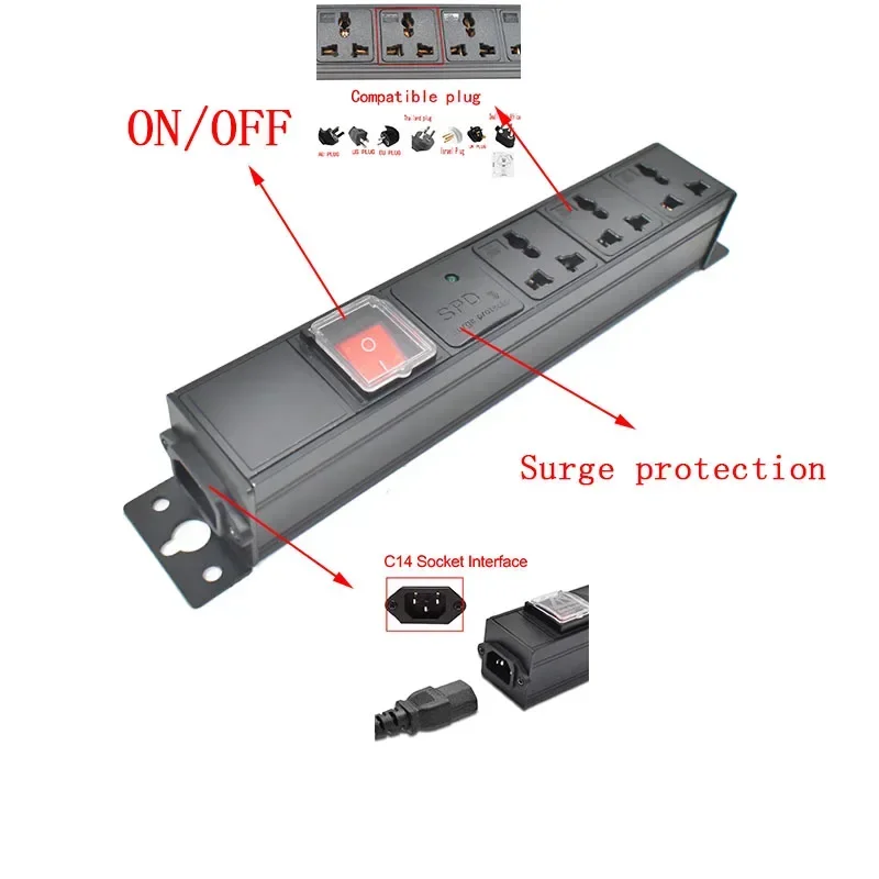 Wall socket C14 port PDU power board 1-10 units universal output socket network cabinet rack switch surge protection socket