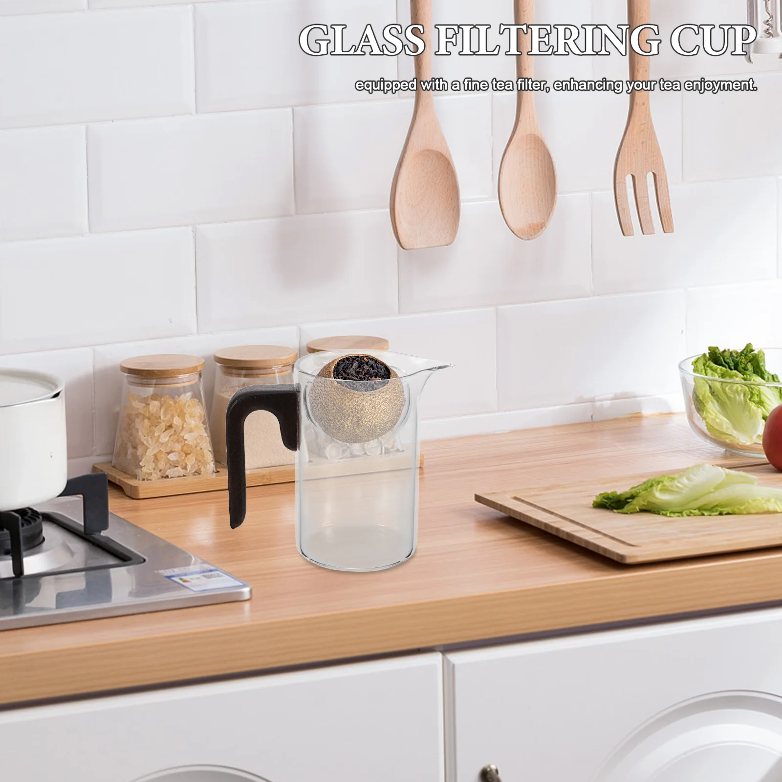 

350Ml Qing Gan Tea Cup Heat Resistant Clear Glass with Wooden Handle Precision Filter for Loose Leaf Brewing Home Office