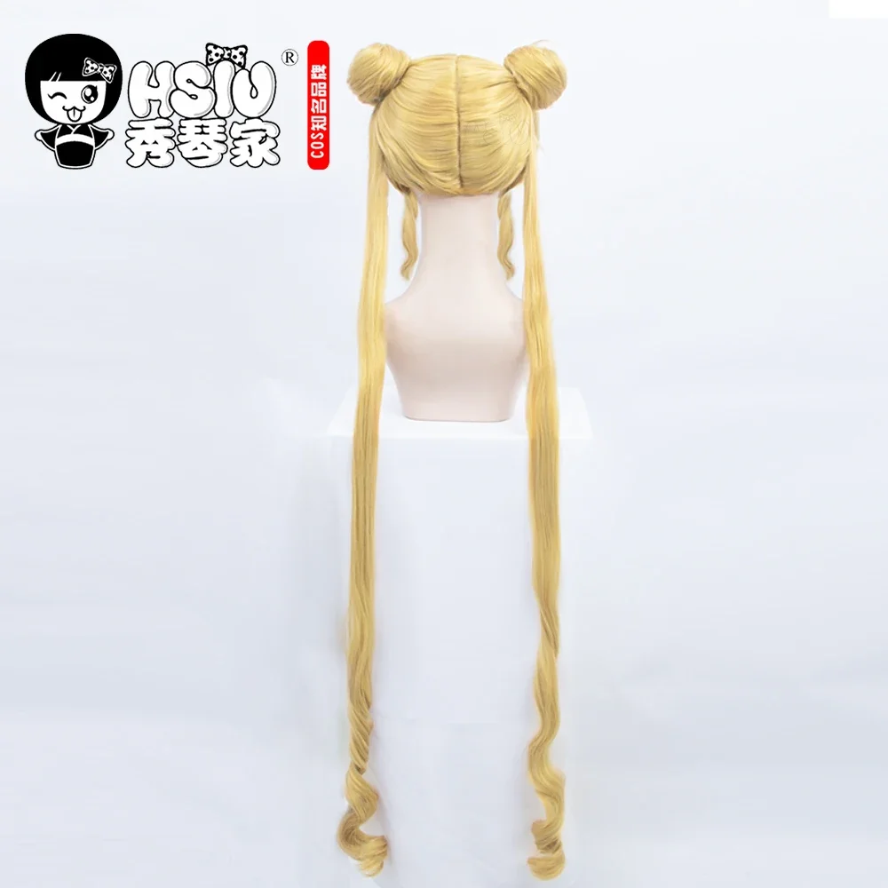 Tsukino Usagi peruka do cosplay blond podwójny kucyk długie kręcone rozdawanie markowa peruka siateczka — zdjęcie 3
