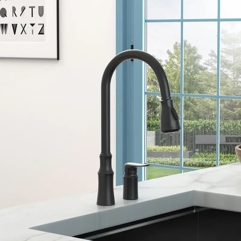 

Matte Black Kitchen Sink Faucet with Separate Handle and Pull-Down Sprayer