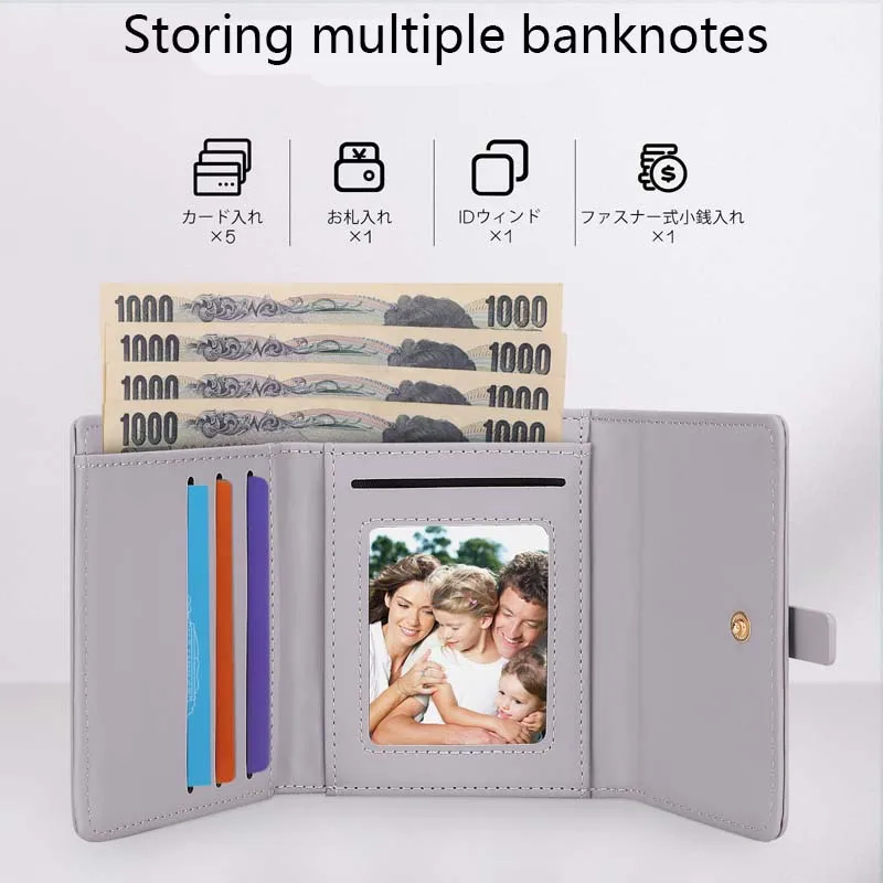 محفظة جديدة للنساء محفظة نسائية بخاصية تحديد الهوية بموجات الراديو محفظة مدمجة ثلاثية الطي من الجلد النباتي مع حامل بطاقة جيب للعملات المعدنية بسحاب