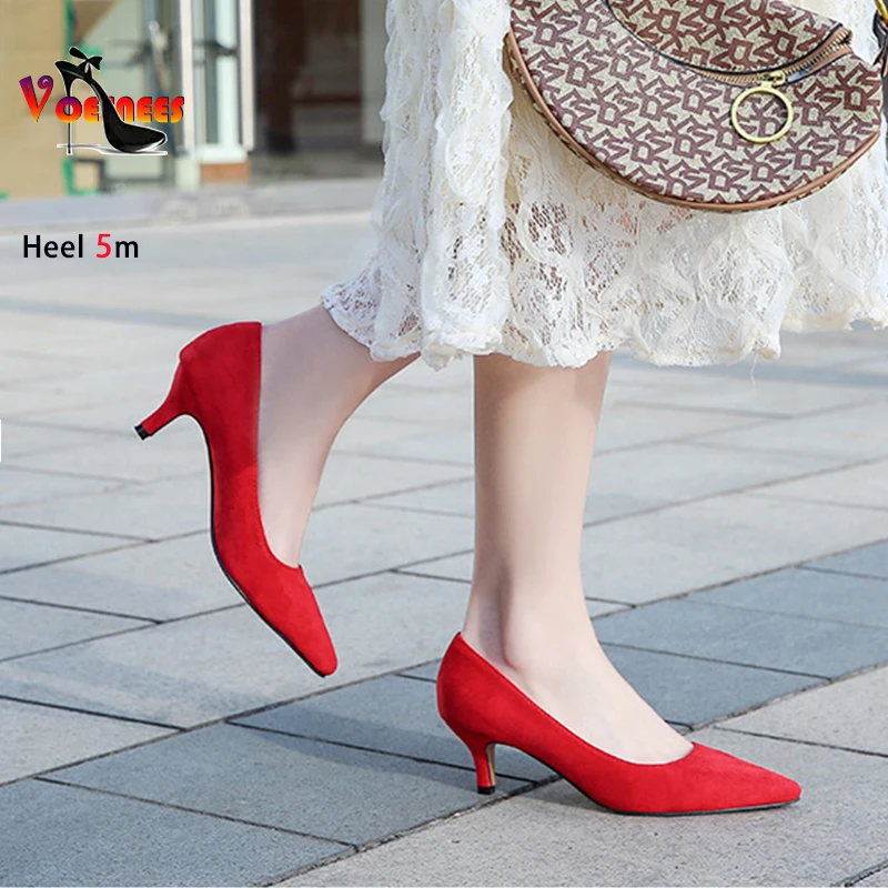 Women Suede Single Shoes 5CM Fashion Pointed Toe Slip-On High Heels Spring Autumn Shallow Mouth Stiletto Pumps Large Size 45 46