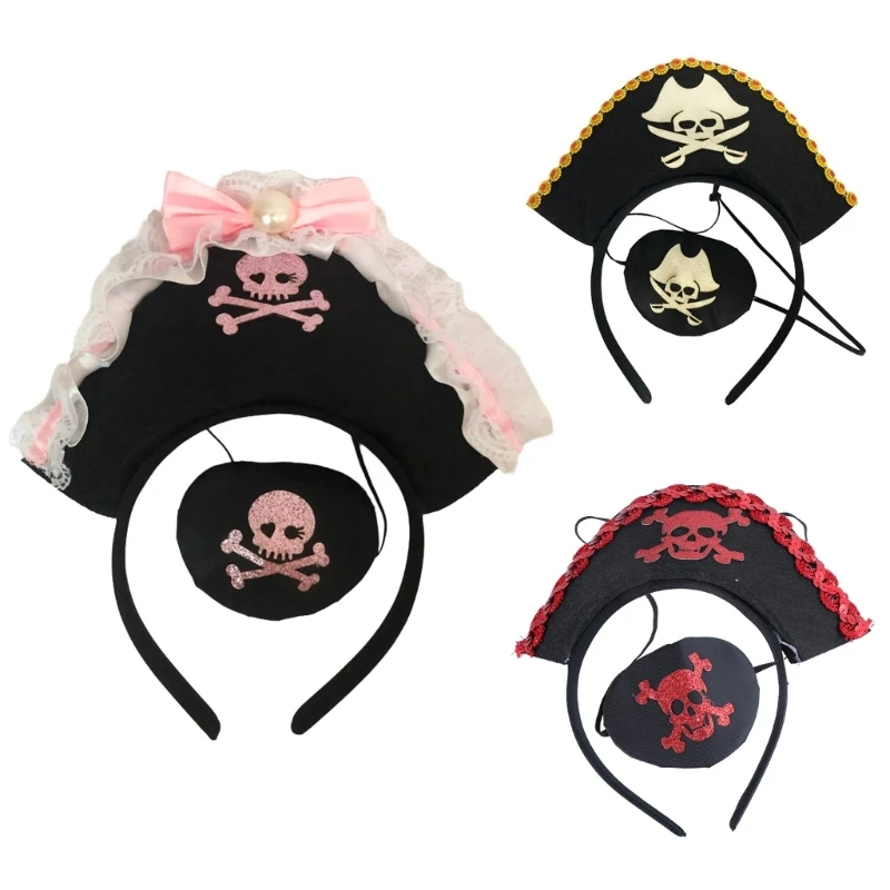 Pirate Eyepatch Glitter Headbands for Party Halloween Headwear for Music Festivals Photo Props for Halloween Photography