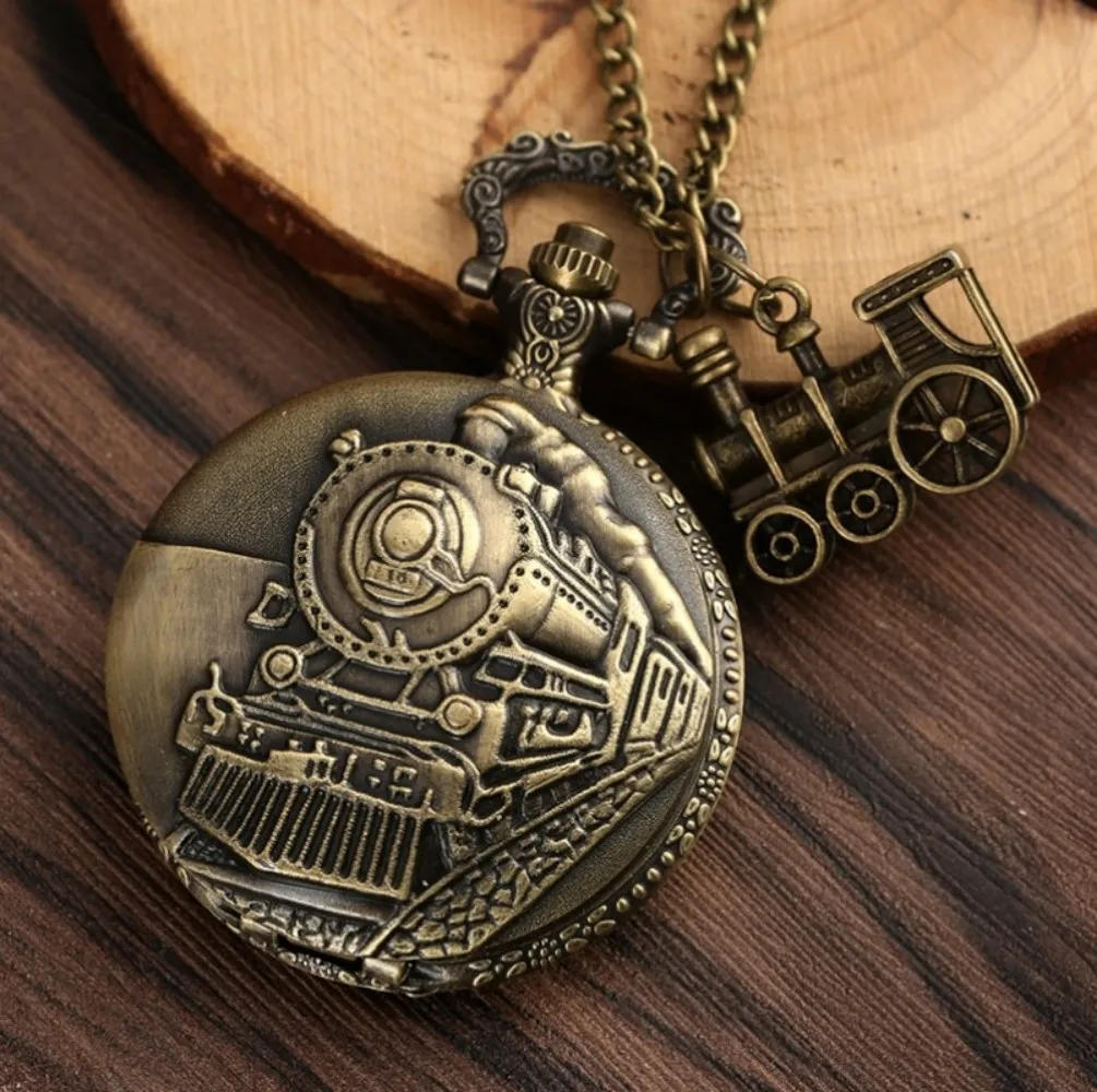 Vintage Classic Steampunk Train Quartz Pocket Watch