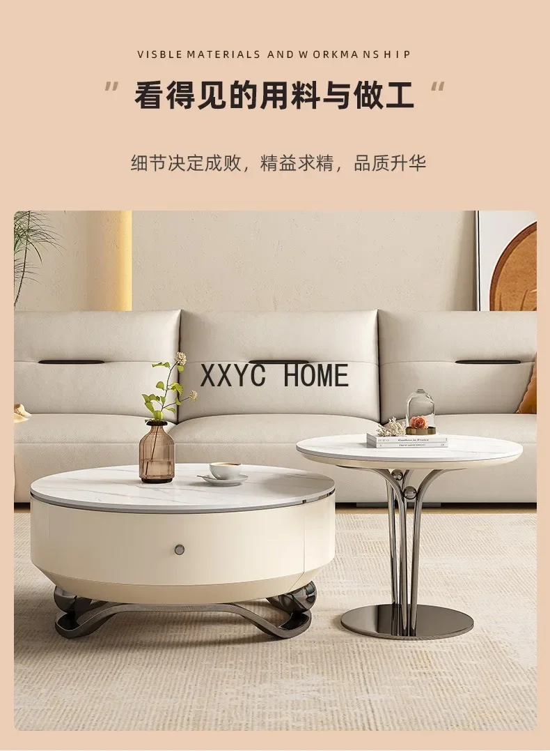 Mesa de centro moderna com placa de pedra, italiana, minimalista, sala de estar, casa, criativa, pequeno, apartamento, combinação redonda