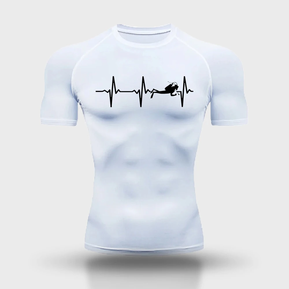 夏のメンズ圧縮シャツパターン印刷ジムスポーツ速乾性フィットネス Tシャツフィットネススポーツ弾性半袖 S-3XL