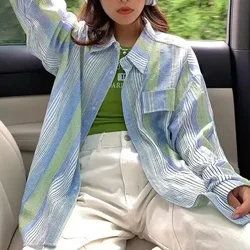 Oversized Shirt for Women Breathable Regular Fit Women's Chiffon Shirt - Casual Spring/Autumn Thin Loose Stripe Coat