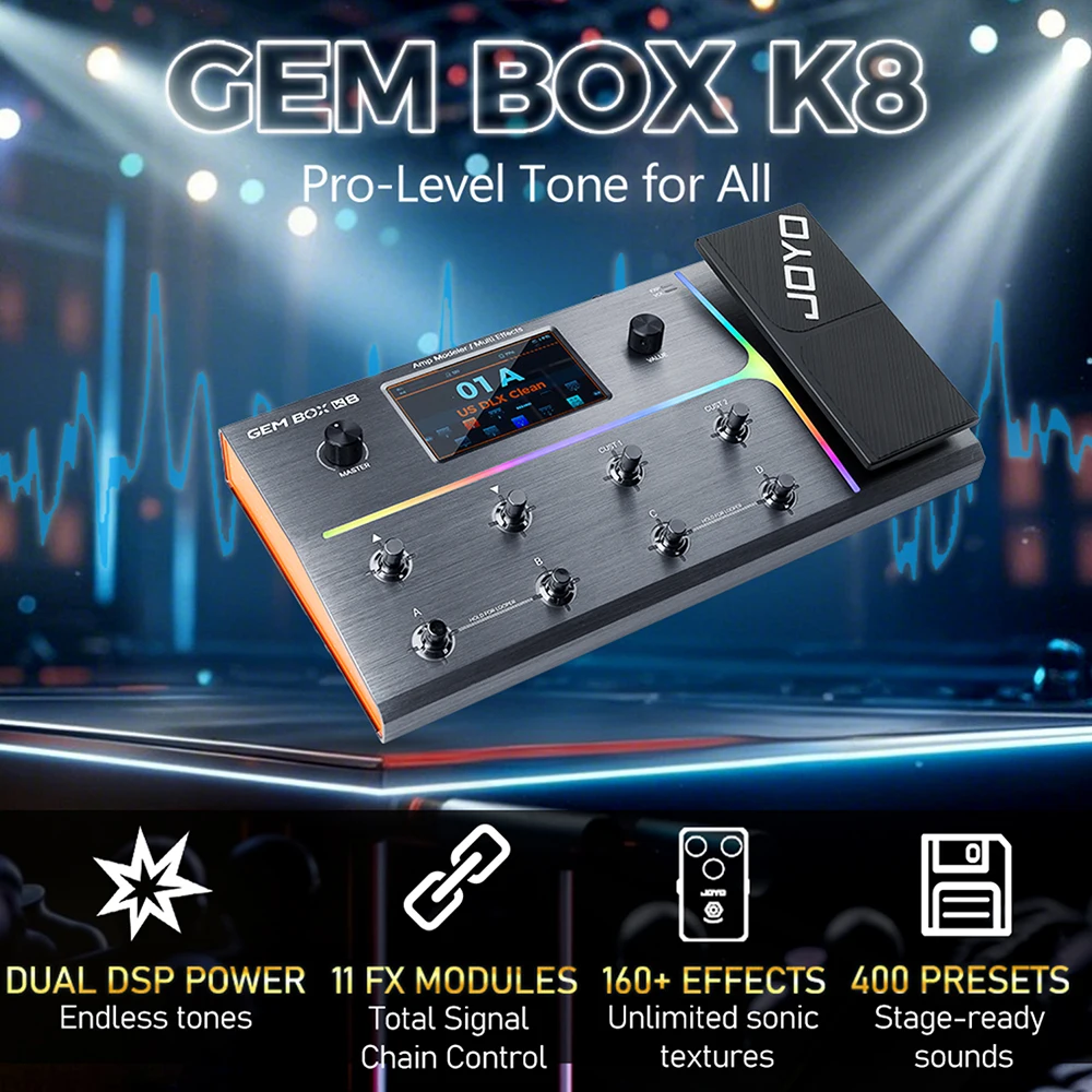JOYO GEM BOX K8 دواسة تعبير الجيتار معالج متعدد التأثيرات يدعم OTG USB 11 وحدات تأثيرات 160+ أنواع التأثيرات