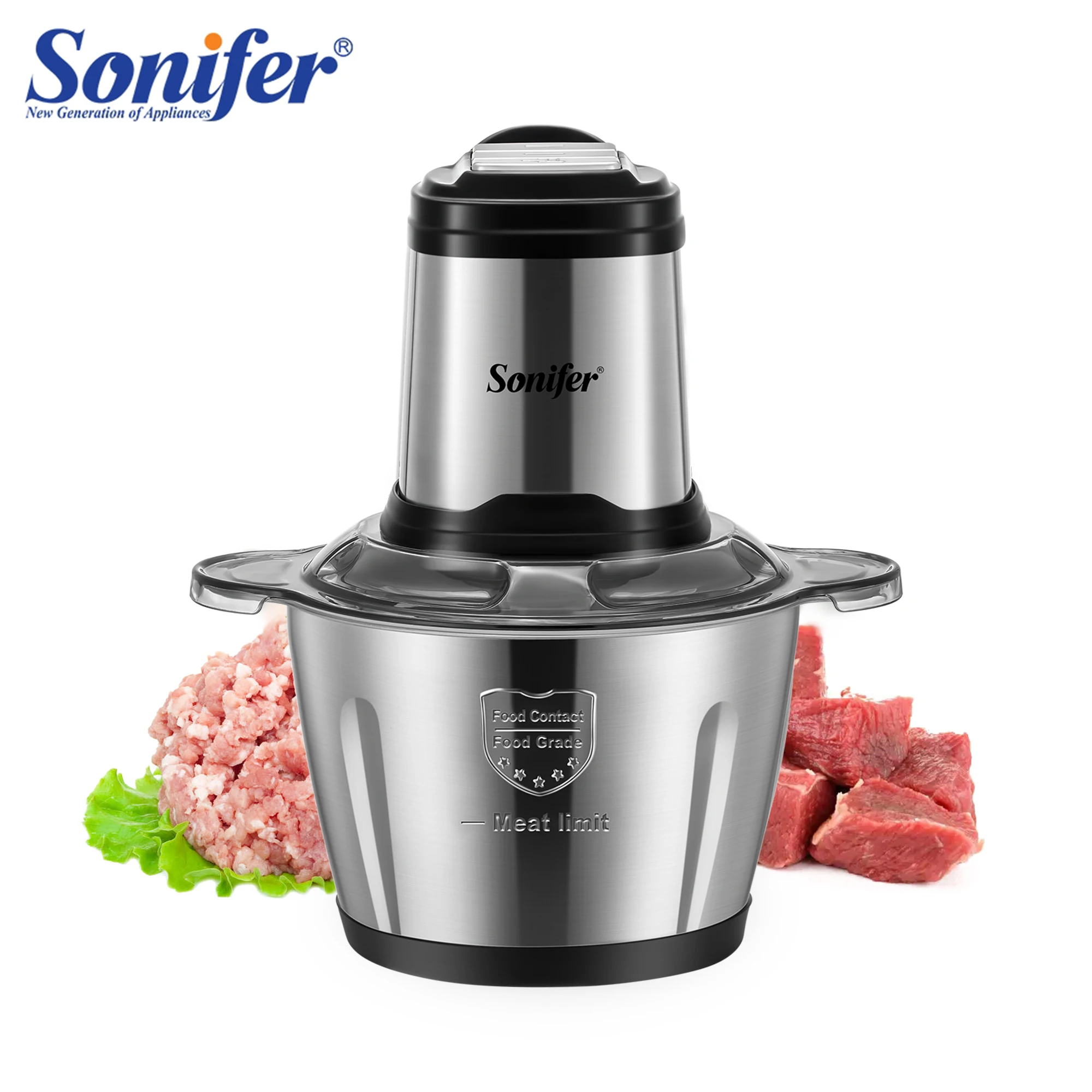 Sonifer Food Chopper 2.5L high quality stainless steel container Steel connecting shaft prevents access to blades when in opera