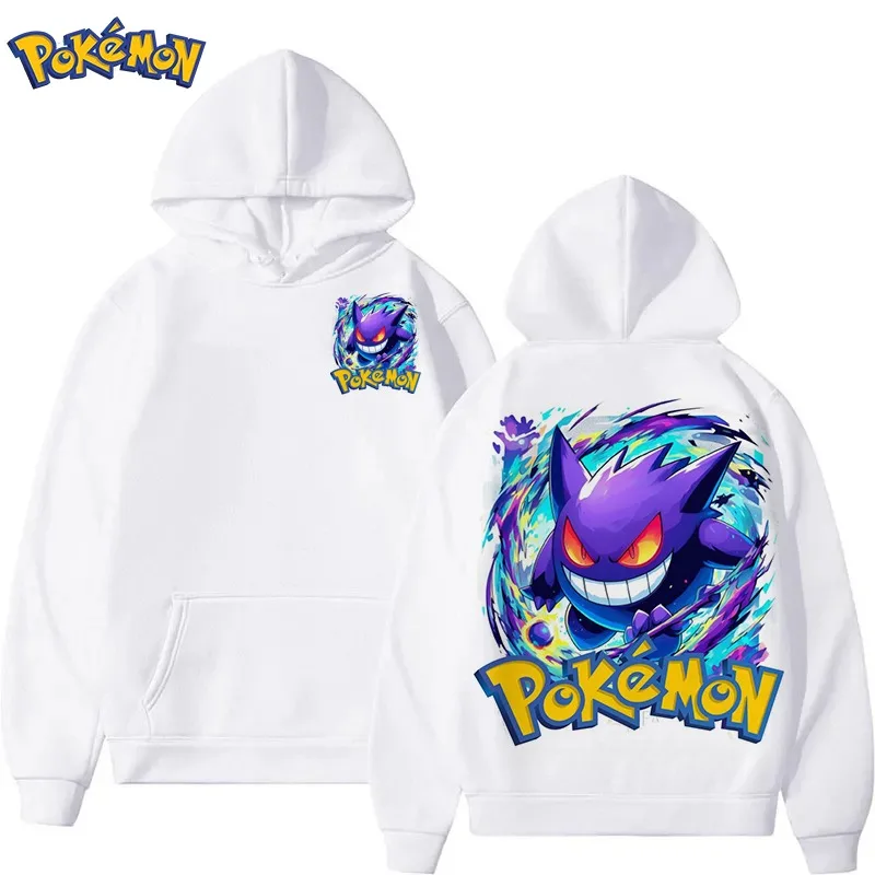 Cartoon Pokémon Gengar Bedruckter Baumwoll-Hoodie für Männer und Frauen Herbst und Winter Neues Y2K Harajuku Großes lässiges Pullover-Top