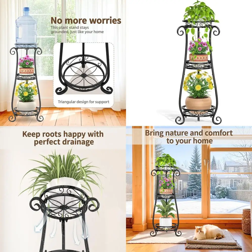 

Прочная 3-ярусная металлическая подставка для растений для использования в помещении и на улице, высокая стойка для тяжелых условий эксплуатации, универсальный органайзер для дома или офиса