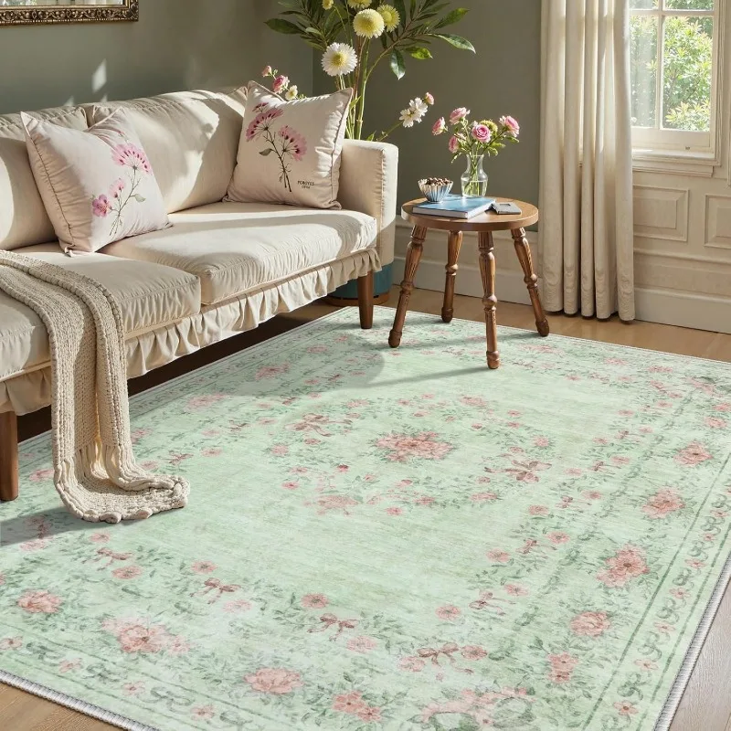 

Bohemian Style Living Room Carpet Vintage Geometric Floral Pattern Bedroom Rug Machine Washable Non-slip Plush Coffee Table Mats