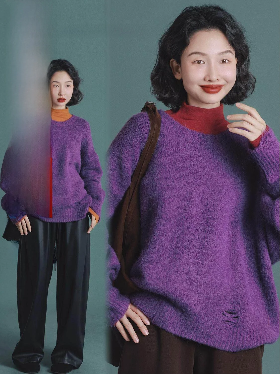 

Retro Vintage Design Woolen Sweater Women's Loose round Ne Knitted Long Sve Classic Autumn Winter Comfortable Lazy Top