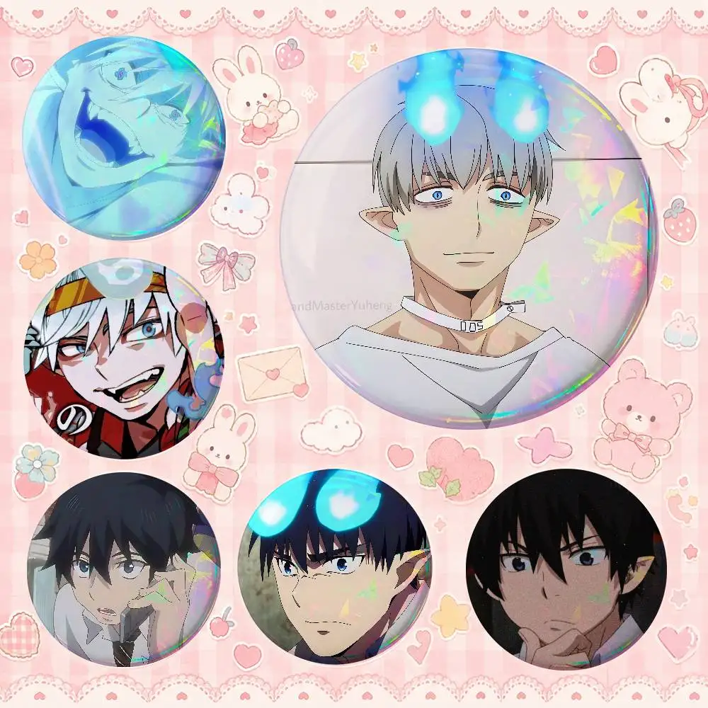 B-Blue E-Exos-rcist Creative Round Button Pins Badge Set Cartoon Anime Movie Music Pattern Brooches For Bags Jackets